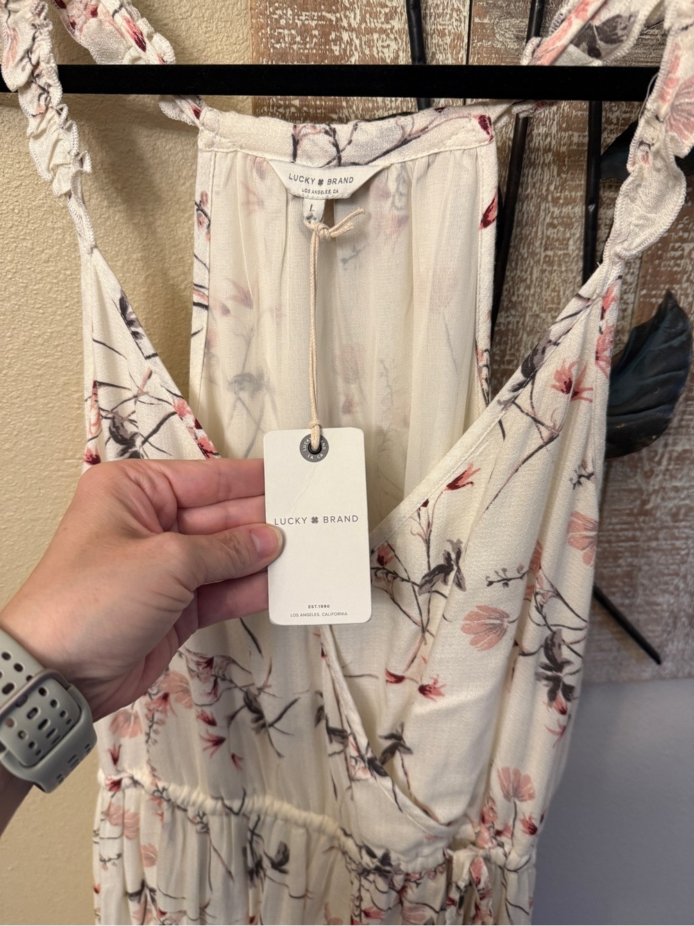 Lucky Brand Cream Floral Wrap Midi Dress with Pink Accents - Picture 8 of 13